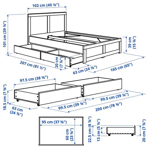 IKEA - FAGELFJALLET/LÖNSET, tek kişilik karyola, kırık beyaz, 90x200 cm