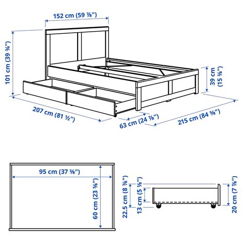 IKEA - FAGELFJALLET/LINDBADEN, çift kişilik karyola, kırık beyaz, 140x200 cm