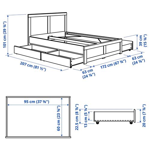 IKEA - FAGELFJALLET/LÖNSET, çift kişilik karyola, kırık beyaz, 160x200 cm