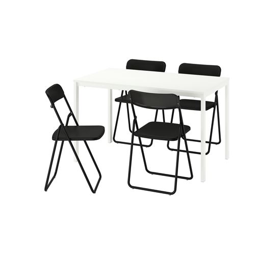 IKEA - VIHALS, yemek masası takımı, beyaz-siyah, 4 sandalyeli
