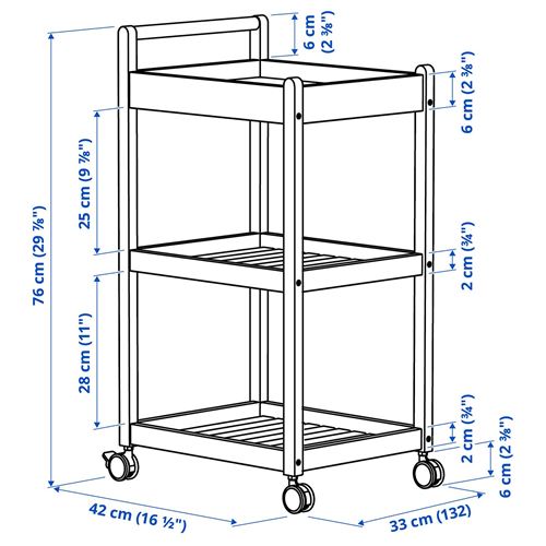 IKEA - STEGESUND, servis arabası, açık bambu, 42x33x76 cm