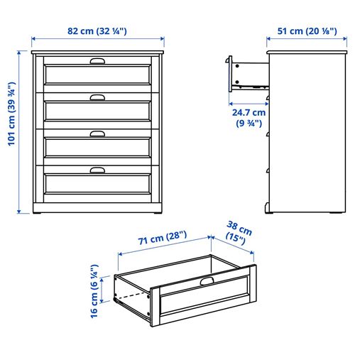IKEA - FAGELFJALLET, chest of 4 drawers, dark grey-blue, 82x51x101 cm