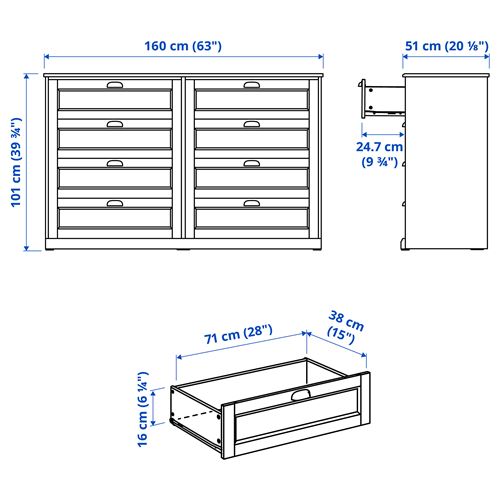 IKEA - FAGELFJALLET, chest of 8 drawers, off white, 160x51x101 cm