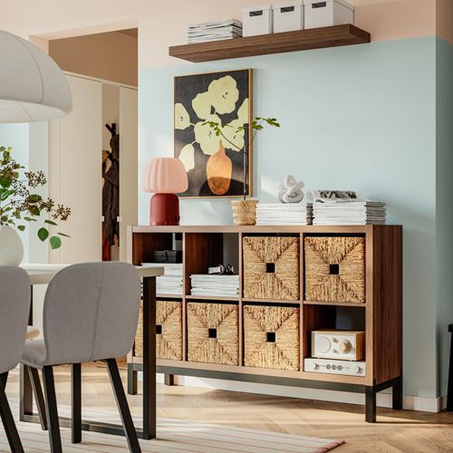 IKEA - KALLAX, open shelving unit, brown walnut appearance-black, 147x94 cm