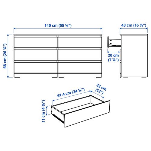 IKEA - LILLBERGET, chest of 6 drawers, white, 140x43x68 cm