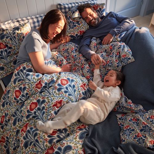 IKEA - SATERVIDE, double quilt cover and 2 pillowcases, multicolor-floral pattern, 240x220/50x60 cm