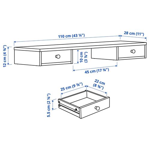 IKEA - GULLABERG, çalışma masası ek ünite, beyaz, 110x31x12 cm