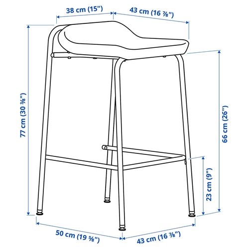 IKEA - KESNACKEN, bar taburesi, turuncu-Kelinge pas rengi, 66 cm
