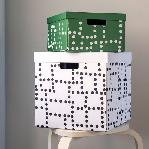 IKEA - FJADERHARV, kapaklı kutu, beyaz-siyah, 32x35x31 cm