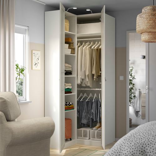 IKEA - PAX/FLISBERGET, PAX corner wardrobe, white-off white, 111/88x236 cm