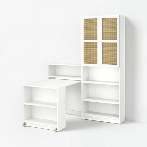 IKEA - BILLY, katlanabilir masalı kitaplık, beyaz-bambu, 160x202 cm