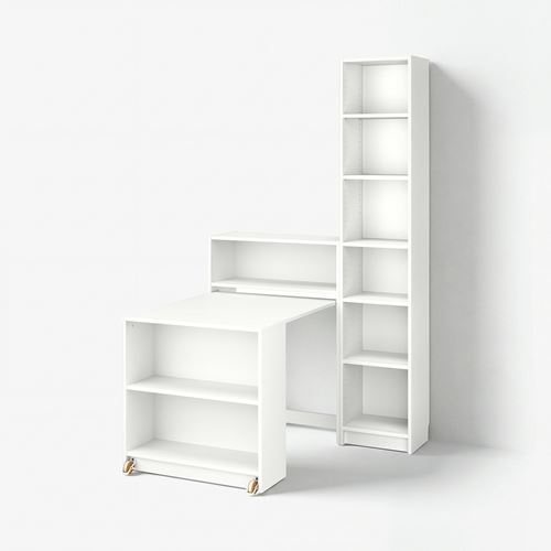 IKEA - BILLY, bookcase with foldable table, white, 120x202 cm