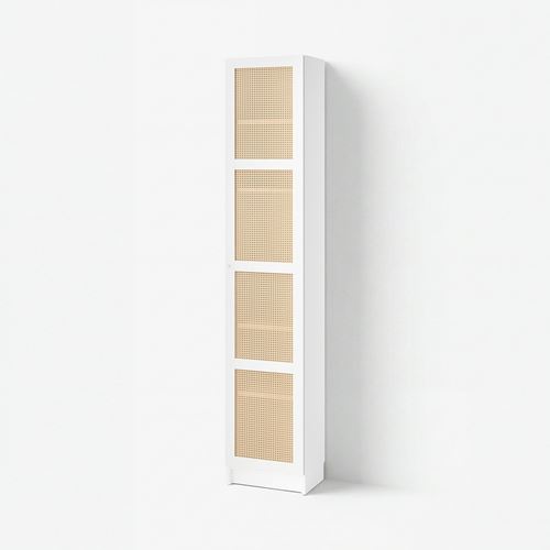 IKEA - BILLY, bookcase with door, white/bamboo, 40x30x202 cm