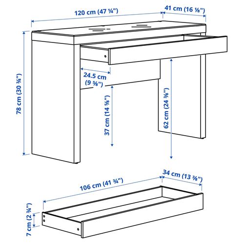 IKEA - MALM, dressing table, white, 120x41x78 cm