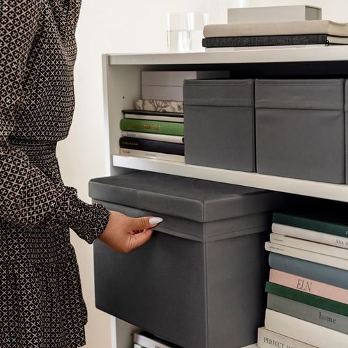 IKEA - DRÖNA, box with lid, dark grey, 26x36x25 cm