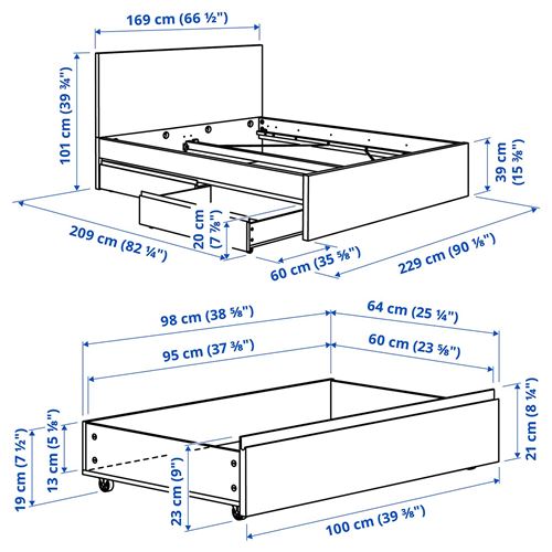 IKEA - STORKLINTA/LÖNSET, double bed, oak effect, 160x200 cm
