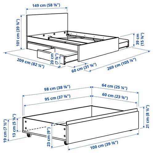 IKEA - STORKLINTA, double bed, oak effect, 140x200 cm