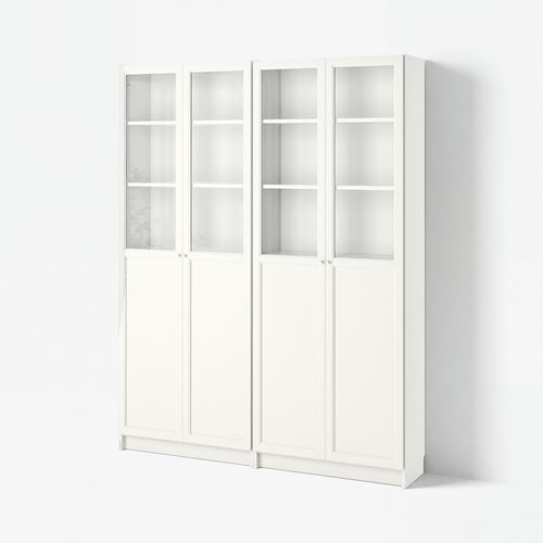 IKEA - BILLY, bookcase with glass/panel doors, white, 160x30x202 cm