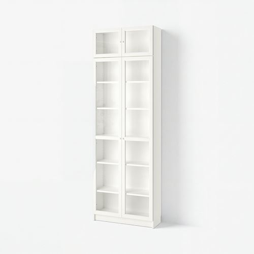IKEA - BILLY, bookcase with glass door, white, 80x30x237 cm