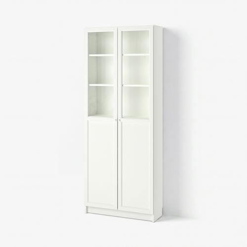 IKEA - BILLY, bookcase with glass/panel doors, white, 80x30x202 cm