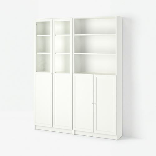 IKEA - BILLY, bookcase with glass/panel doors, white, 160x30x202 cm