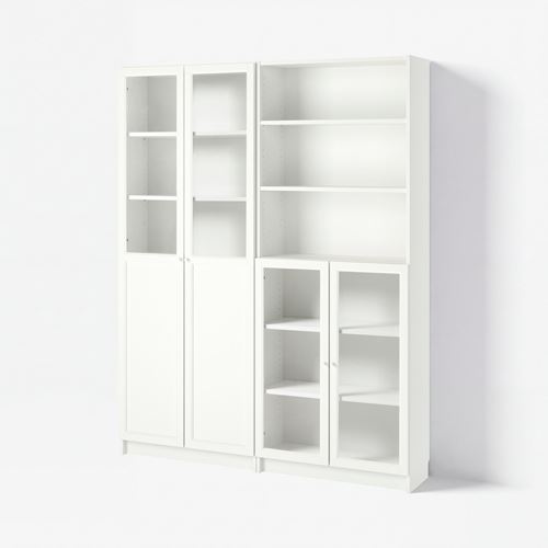IKEA - BILLY, bookcase with glass/panel doors, white, 160x30x202 cm