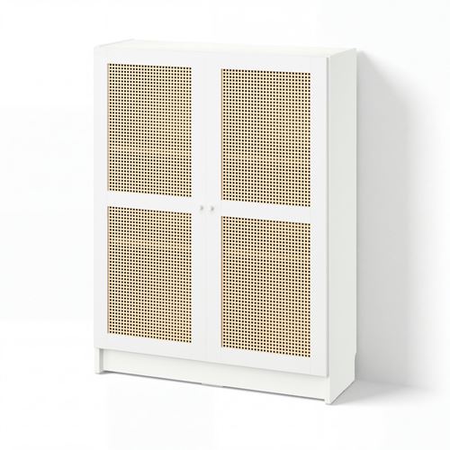 IKEA - BILLY, bookcase with door, white/bamboo, 80x30x106 cm