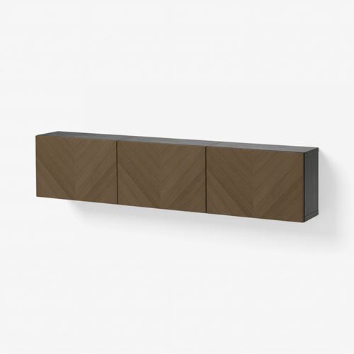 IKEA - BESTA, wall cabinet, black-brown/brown oak veneer, 180x22x38 cm