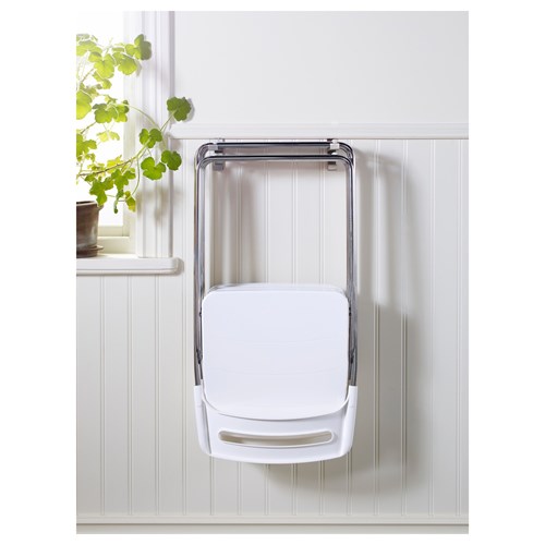 IKEA - NISSE, folding chair, high-gloss white/chrome-plated