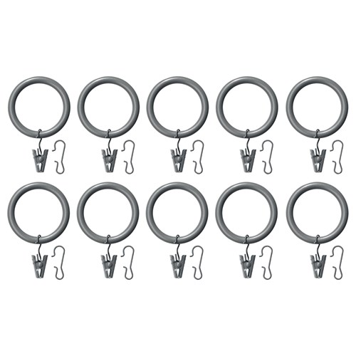 IKEA - SYRLIG, curtain ring with clip and hook, silver-colour, 38 mm