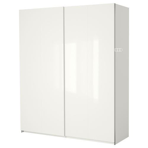 IKEA - PAX/HASVIK, PAX sürgü kapaklı gardırop, beyaz-parlak cila, 200x66x236 cm