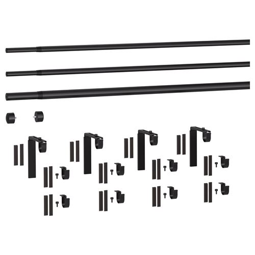 IKEA - RACKA, curtain rod set, black, 210-385 cm