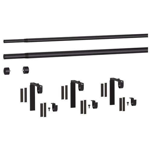 IKEA - RACKA/HUGAD, curtain rod set, black, 120-210 cm