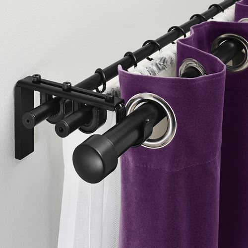 IKEA - RACKA/HUGAD, curtain rod set, black, 120-210 cm