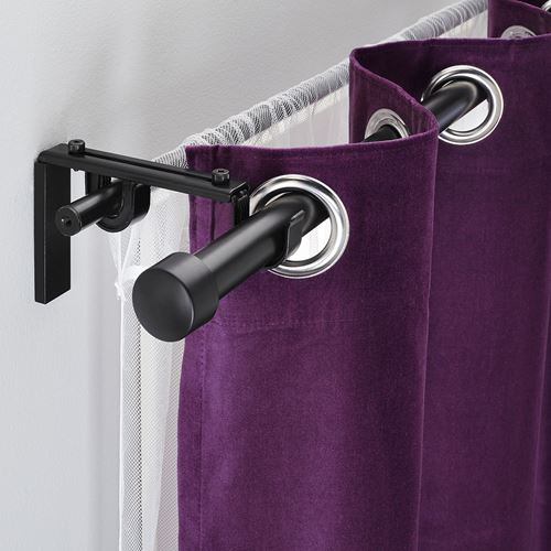 IKEA - RACKA/HUGAD, curtain rod set, black, 210-385 cm