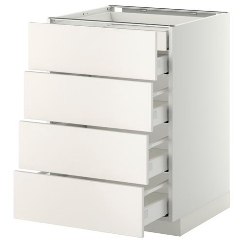 IKEA - METOD/MAXIMERA, base cabinet with drawers, VEDDINGE white, 60x60 cm