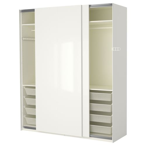 IKEA - PAX/HASVIK, PAX sürgü kapaklı gardırop, beyaz-parlak cila, 200x66x236 cm