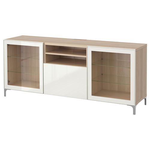 white stained oak effect/high-gloss/white/clear glass