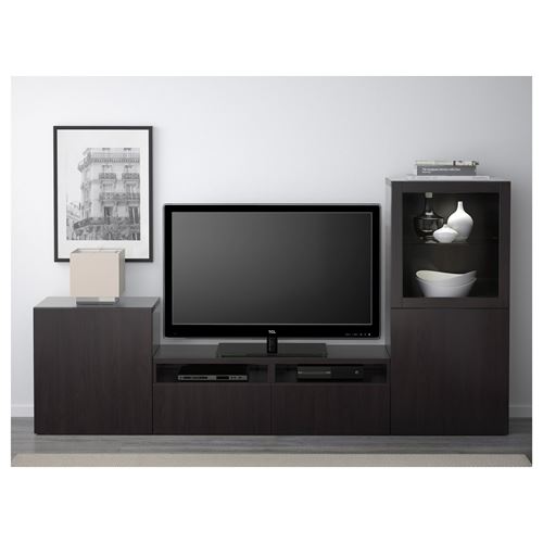 IKEA - BESTA, tv storage unit, black/brown/transparent glass, 240x40x128 cm