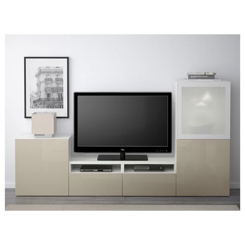 IKEA - BESTA, tv storage unit, white-beige, 240x40x128 cm