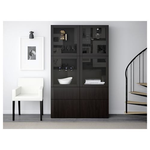 IKEA - BESTA, storage combination, black/brown/transparent glass, 120x40x192 cm