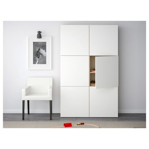 IKEA - BESTA, storage combination, white stained oak effect/white, 120x40x192 cm