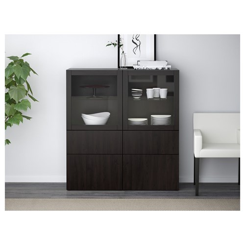 IKEA - BESTA, storage combination, black/brown/transparent glass, 120x40x128 cm