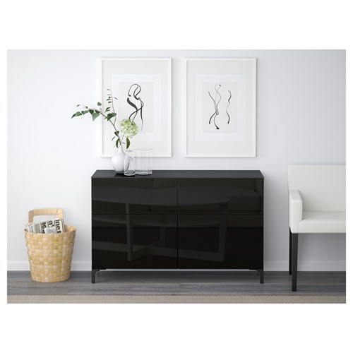 IKEA - BESTA, shelving unit, black-brown/high-gloss/black, 120x40x74 cm