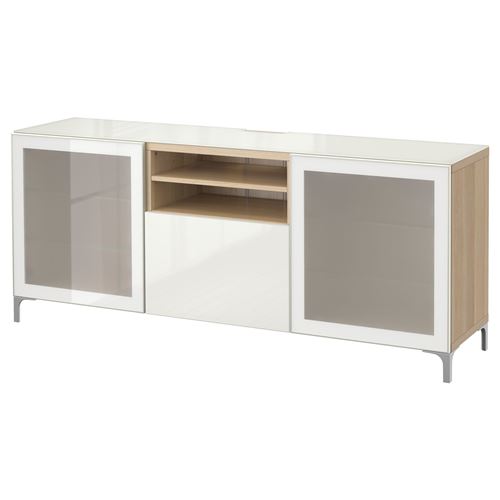 white stained oak effect/high-gloss/white/frosted glass