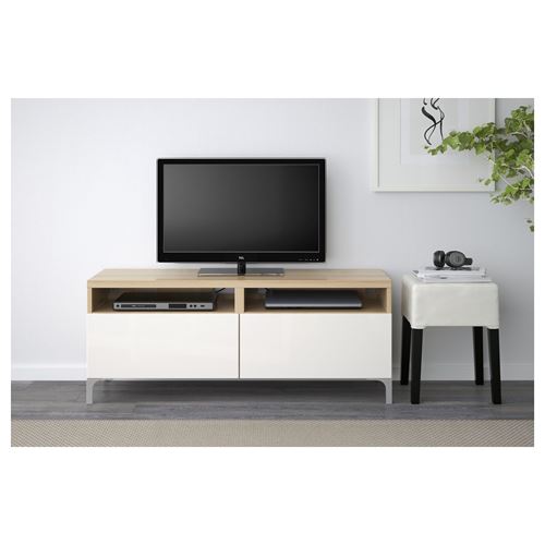 IKEA - BESTA, tv bench, white stained oak effect/high-gloss/white, 120x40x48 cm