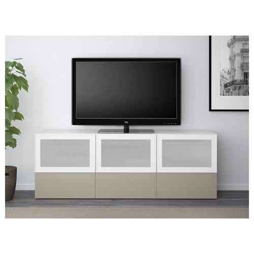 IKEA - BESTA, tv bench, white-beige, 180x40x64 cm