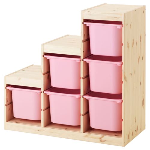 IKEA - TROFAST, storage-unit, pine/pink, 94x44x91 cm