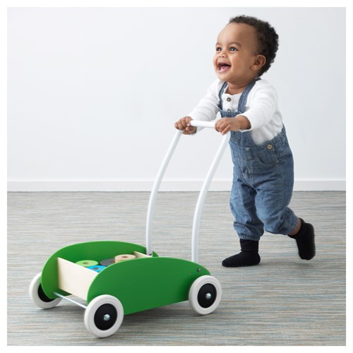 IKEA - MULA, yürüme öğrenme arabası, yeşil-huş, 40x30x46 cm