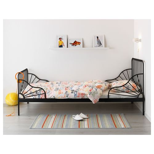 IKEA - MINNEN/LINDBADEN, uzayabilen çocuk karyolası, siyah, 80x200 cm